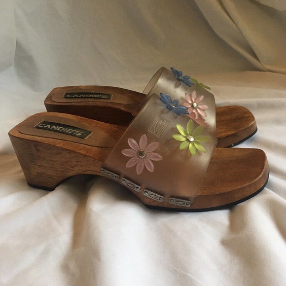 Candies Jelly Clog Clear Wooden Slide Sandal VTG Floral Chunky Womens Size 6 - Picture 6 of 8